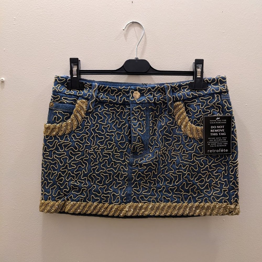 $200 OFF NWT Retrofête Mani Embellished Denim Skirt – Size Small - Picture 9 of 16